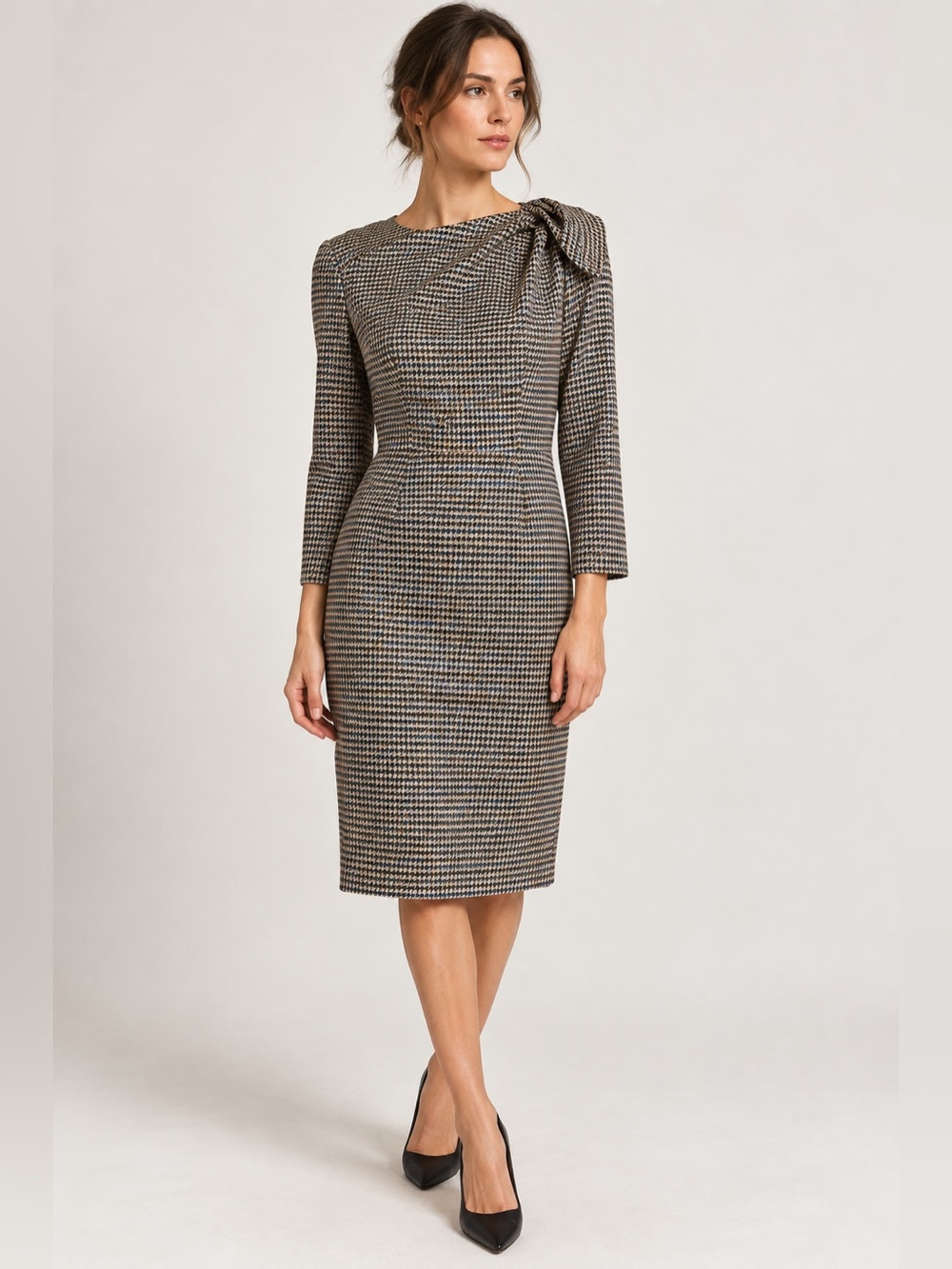The Fold London Melrose Houndstooth Check Wool Blend Sheath Dress Size 4 NWT